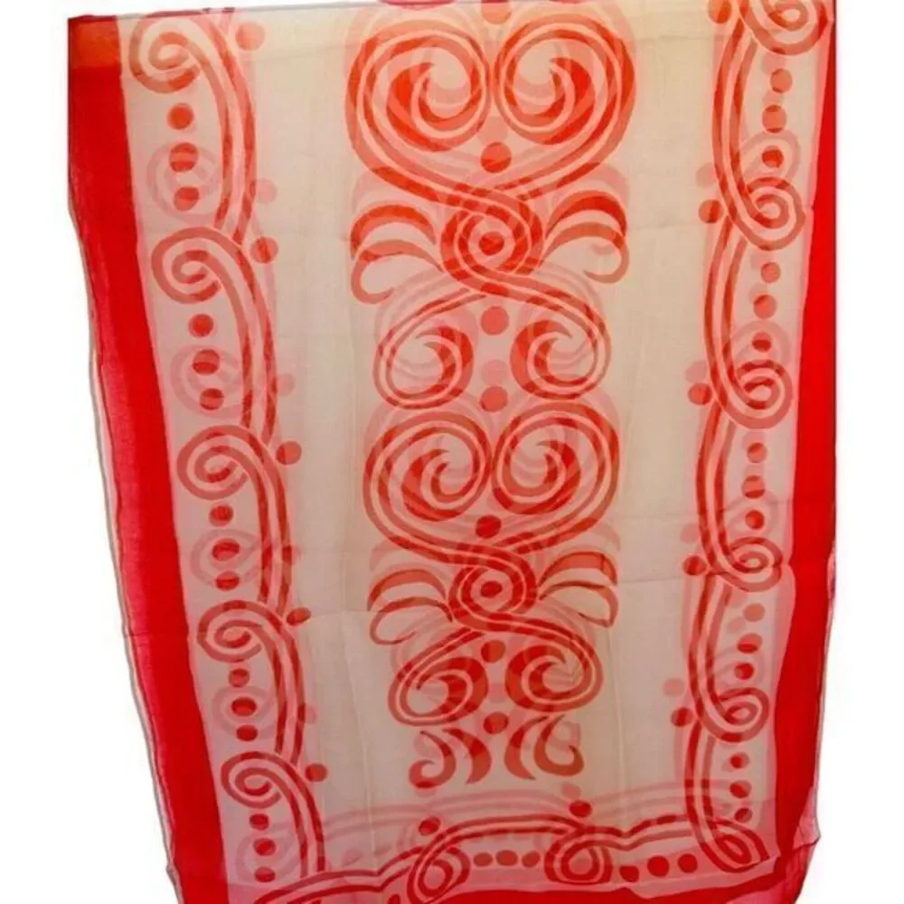 Vintage 60's 70's Red‎ & Gray Cream Swirls & Dots Pattern Retro 16x40